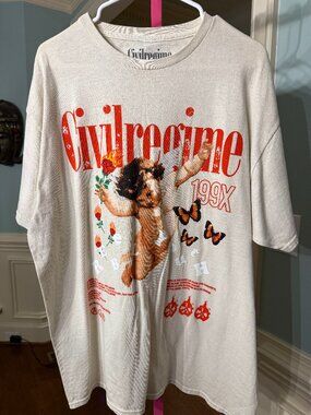 Civil Regime T-Shirt Mens Size Large Beige Smoking Cherub Rebel Youth